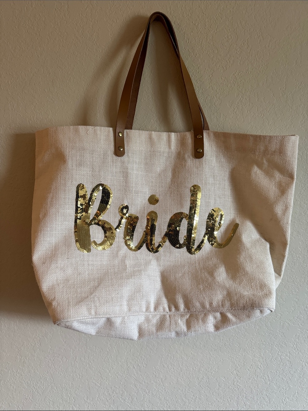 Bride Sequin Canvas Tote Bag - Gold on Cream